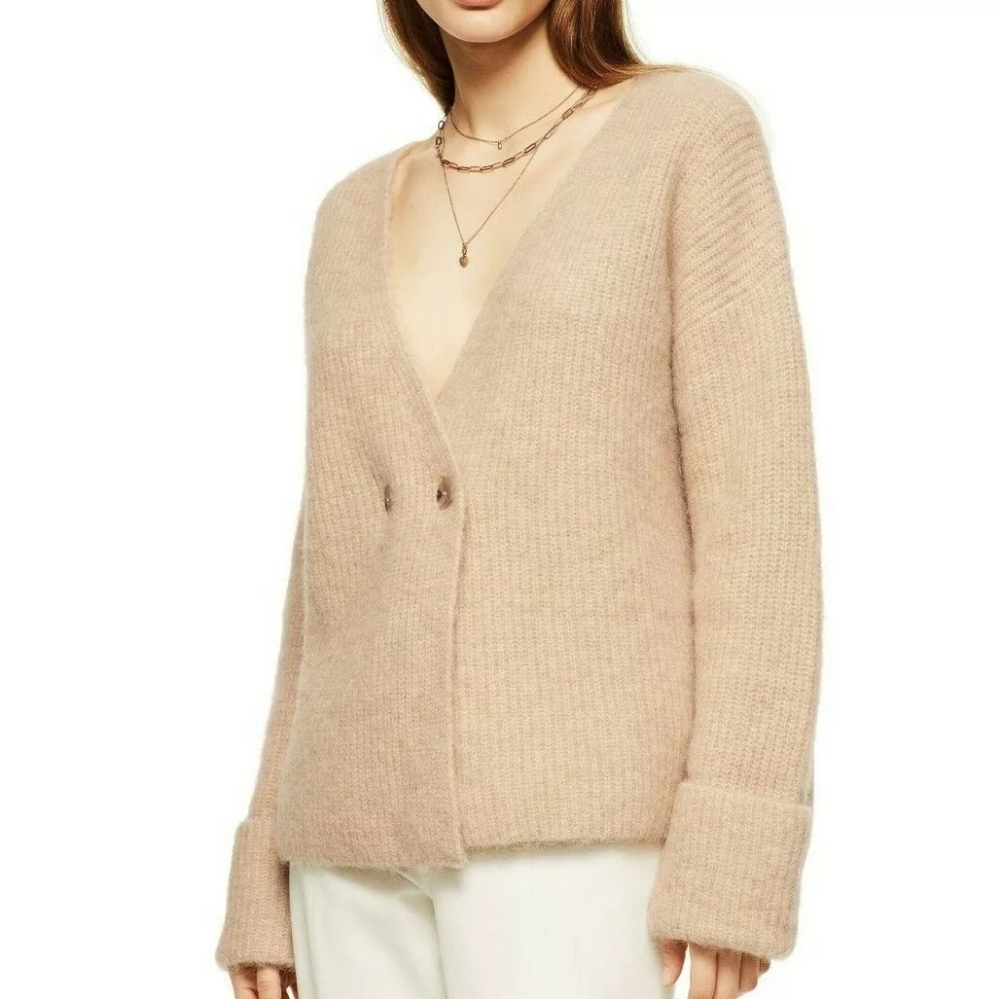 ZARA Vanilla/Beige Alpaca Wool Ribbed Knit Oversized Cardigan size S